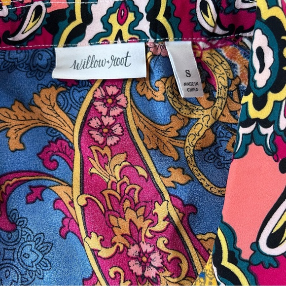 Willow & Root Mixed Paisley Print‎ Chiffon Blouse Bell Sleeves Tie Front Small - Picture 14 of 16